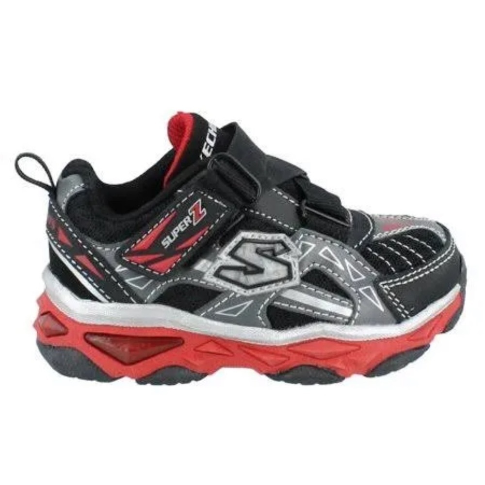 Skechers S-Lights Super Z red gray black light up sneakers little boy 7 new
